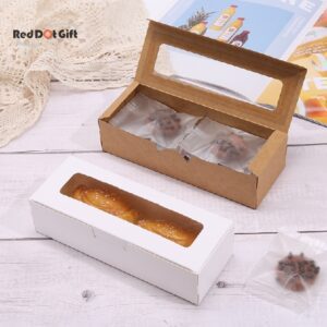 Pack of 12 Rectangular Bakery Boxes with Window,Paper Macaron Box, Biscuit,Candy Box (White/Kraft)