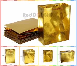 Metallic Gold High-end Paper Bag, Special Textured Shopping Bag, 250 Grams of Paper, Handle with Three Strands of Rope, The Rope Needs to Be Fix by yourself.