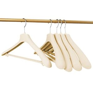 6 Pieces Beige Jumbo Coat Hangers Non-slip Velvet Flocked Suit Hanger, 44 cm with Trouser Bar