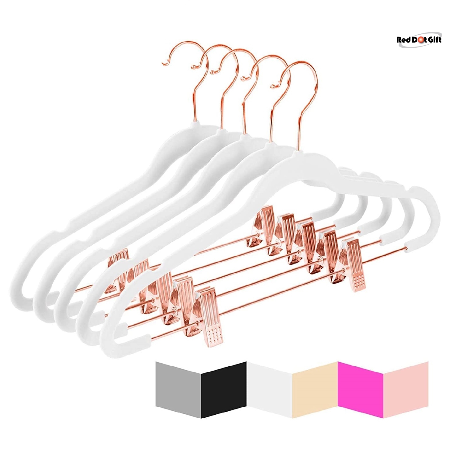 20Pack White NonSlip Velvet Hangers & Rose Golden Clip 42.5cm/16.8