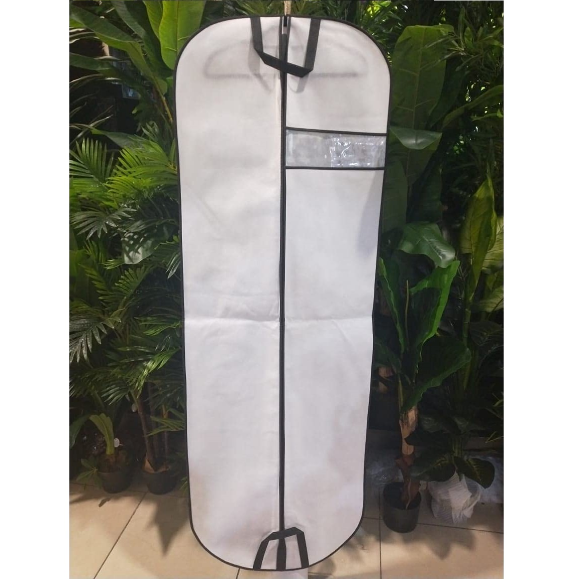 White with Black Non-Woven Garments Cover ( 2 Sizes ) for Abayas, long Dress,Jelebya,Evening Dress With Zipper