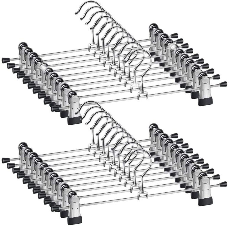 Pant Hangers Skirt Hangers with Clips 12 Inch (30CM) Metal Trouser Hangers with Adjustable Non-Slip Clips Hangers Space Saving for Pants Skirts Clothes