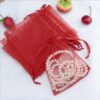 100 Pieces Size : 9*12cm Drawstring Organza Pouches, Gift Pouches ( Colors : White/Red/Black/Beige/Pink ) - Red
