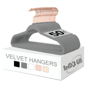 Grey 45cm Non-Slip Velvet Hangers & Rose Golden Hook