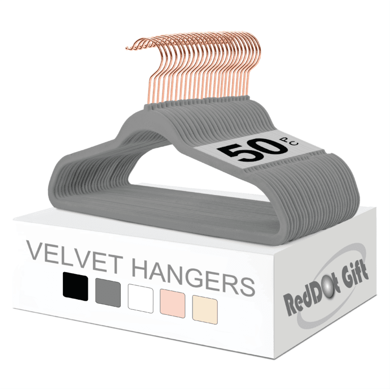 Grey 45cm Non-Slip Velvet Hangers & Rose Golden Hook
