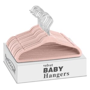 Baby Velvet Hangers Pink 11Inch/28cm - Nursery Clothes Hangers Non Slip Toddler Hangers, 360 Chrome Swivel Hook