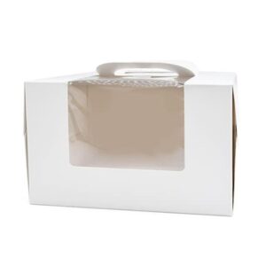 Red Dot Gift® 5-Pack 8 Inch Cake Boxes 26 * 26*Height 17cm With Transparent Window (5 Box with 5 Cake Boards) Cake Carrier with Built-in Handle and Clear Window for Wedding, Birthday, Party