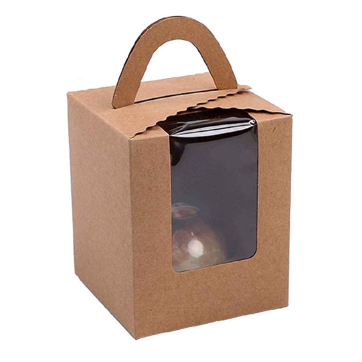 Single Cupcakes Containers Gift Boxes with Window Inserts Handle for