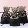 Black Linen + Lace Drawstring Gift Bags 10X15cm Candy Favor Bags Jewelry Pouches Party Favors Bags