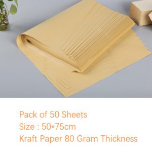 50 Sheets Kraft Paper Sheets 50 x 70cm Nature Plain Brown Color For Gift Wrapping - Thickness Of Paper : 80 GSM