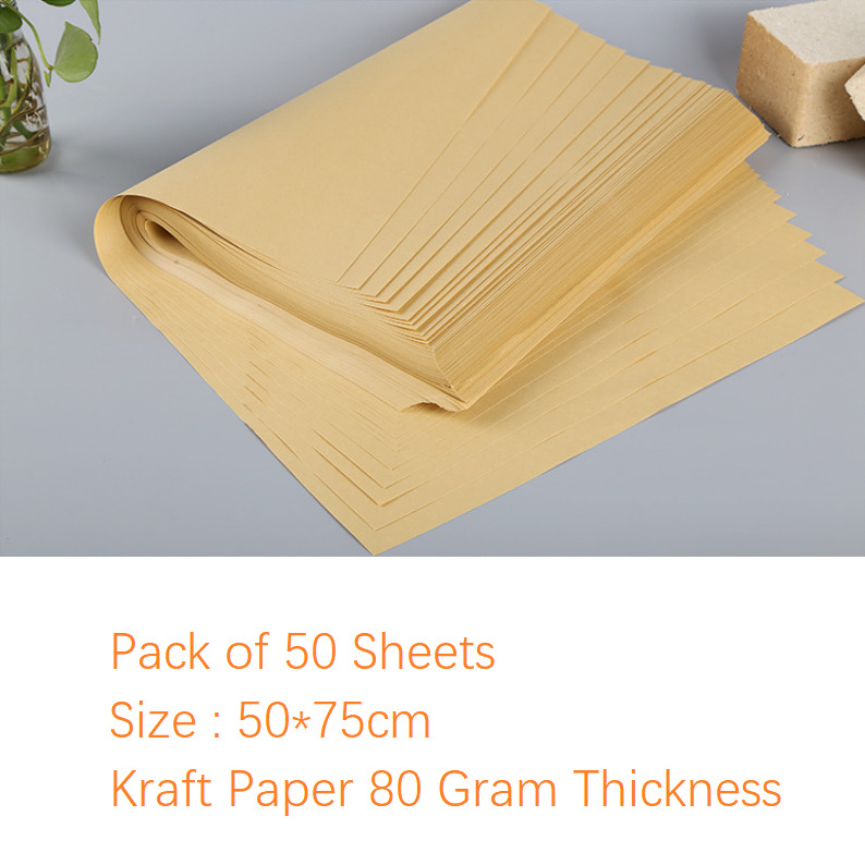 50 Sheets Kraft Paper Sheets 50 x 70cm Nature Plain Brown Color For Gift Wrapping - Thickness Of Paper : 80 GSM