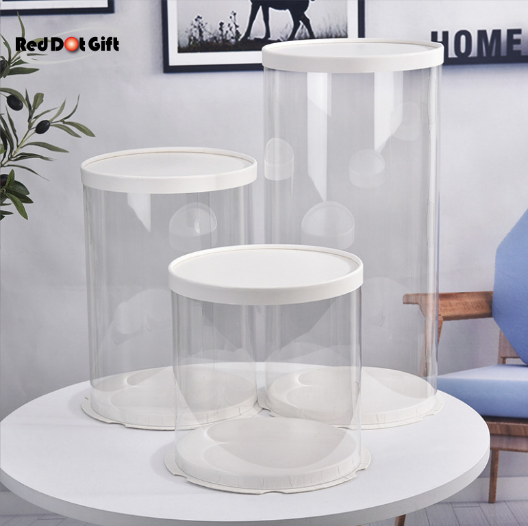 White Round Transparent Cake Box Bakery Carrier Packing Clear Box for Wedding, Birthday, Anniversary, Display.
