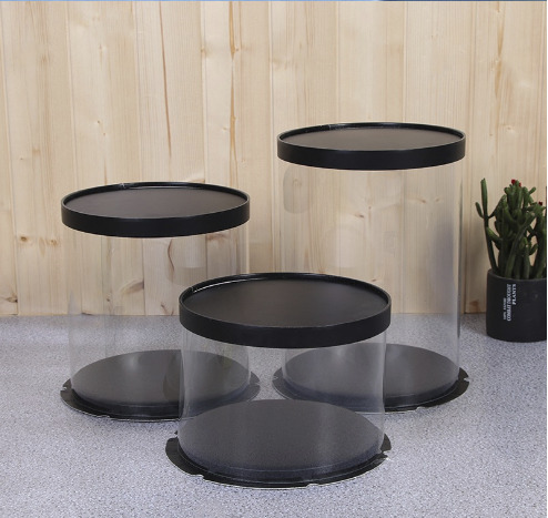 Black Round Transparent Cake Box Bakery Carrier Packing Clear Box for Wedding, Birthday, Anniversary, Display.