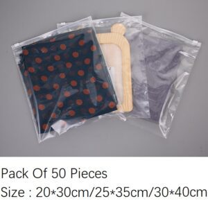 50 Pieces Clear Transprent Reusable Storage Bags Frosted Resealable Bags Zip Lock Storage Plastic Bags Luggage Organiser Pouch