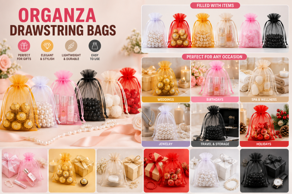 Pack of 50 13x18cm organza pouches in six colors