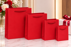 Red Color Textured Paper Gift Bags - Premium Decorative Shopping & Party Favor Bags for Birthday, Mother’s Day, Baby Shower, Bridal Shower, Wedding Gifts & Retail Packaging.