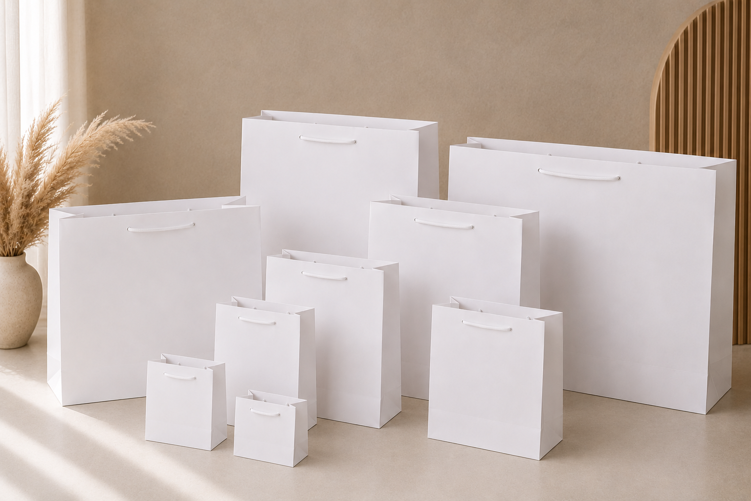 White Plain Paper Gift Bags (6 Size Option)- Premium Decorative Shopping & Party Favor Bags for Birthday, Mother’s Day, Baby Shower, Bridal Shower, Wedding Gifts & Retail Packaging.