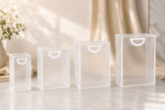 Premium Transparent PVC Gift Bags with White Border & Die-Cut Handles – Small Frosted Plastic Packaging Tote Bags for Bakery, Boutiques, Retail, Wedding Favors & Gift Packages