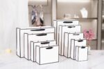 White Gift Bags with Black Border and Grosgrain Ribbon Handles—Premium Paper Shopping Bags for Party Favors, Wedding Favors, Bridal Showers, Baby Showers, Birthday Celebrations, Mother’s Day, Retail Packaging & Presents