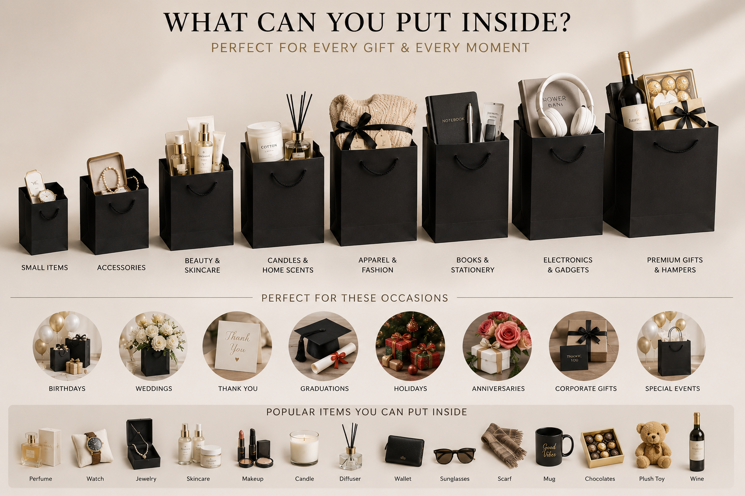 Black Color Textured Paper Gift Bags - Premium Decorative Shopping & Party Favor Bags for Birthday, Mother’s Day, Baby Shower, Bridal Shower, Wedding Gifts & Retail Packaging. - Image 2