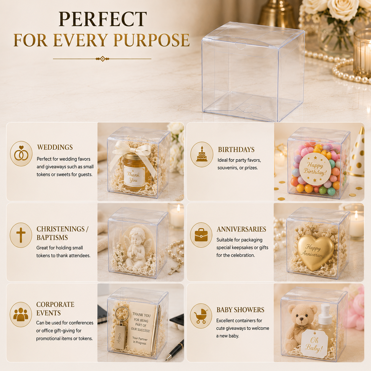PVC Clear Plastic Favor Boxes – Transparent Gift Display Boxes for Candy, Cupcakes, Jewelry & Crafts – Premium Packaging for Wedding Favors, Parties & Celebrations - Image 2