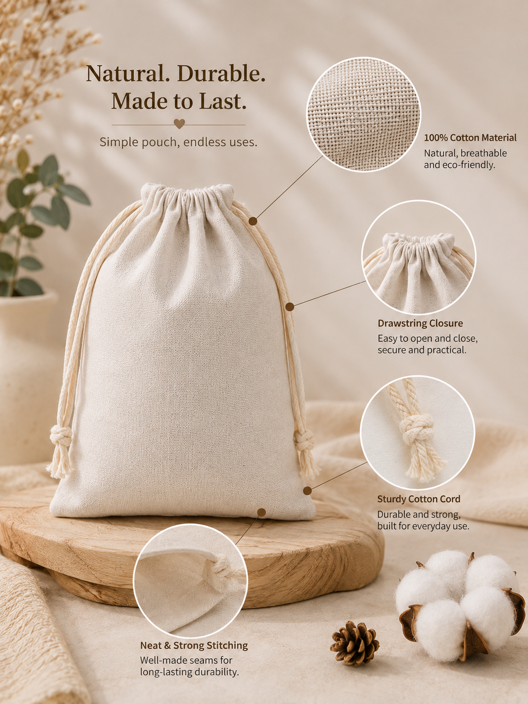 Natural Burlap Cotton Drawstring Gift Bags, Reusable Hessian Favour Pouches for Wedding, Birthday Party Presents, Small Jewellery Packaging & DIY Art Crafting - Image 2