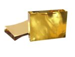 Premium Shiny Metallic Gold Gift Bags with Embossed Crocodile Pattern - Heavy Duty Glossy Kraft Gift Wrapping Bags with Rope Handles for Holidays, Weddings, Party Favors & Retail Packaging
