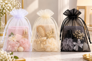 Pack Of 25 pcs 20x30 cm Drawstring Organza Pouches (3 Colors Available), Premium Jewelry Pouches, Party Festival Gift Pouches.