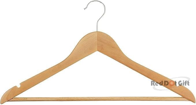 Red Dot Gift B-Grade 45cm Wooden Suit Hangers Solid Wood Coat Clothes Hangers with Non Slip Bar and 360° Swivel Hook (Natural Color) . - Image 6