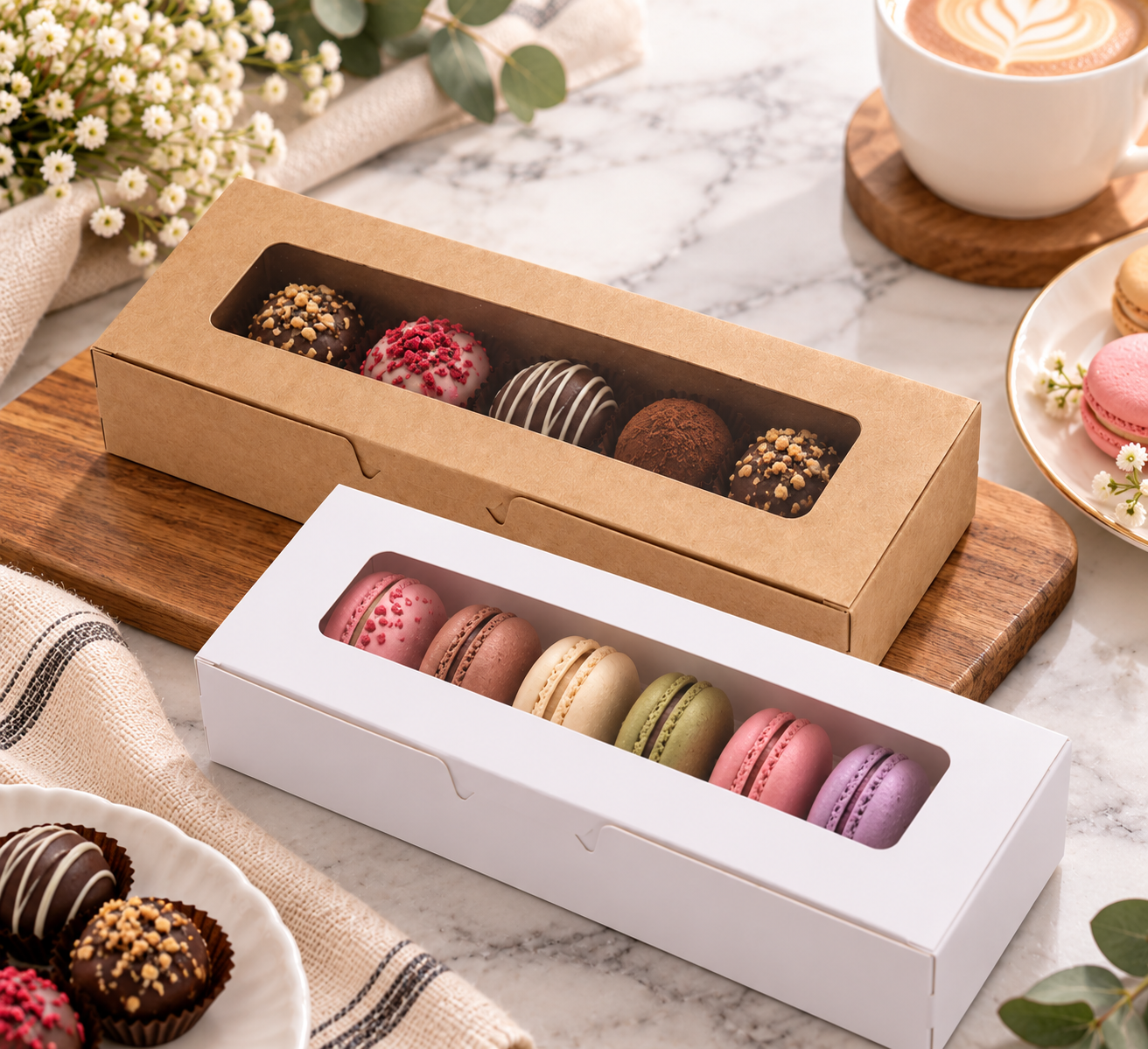 Rectangular Bakery Boxes with Clear Display Window (20.5 x 7.5 x 5 cm) – Eco-Friendly Small Paper Dessert Packaging Boxes for Macarons, Cookies, Biscuits, Chocolates, and Candies - Image 4