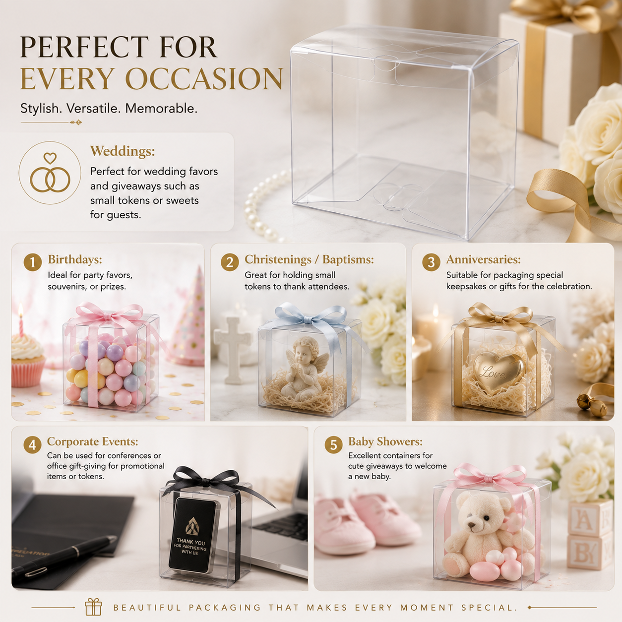 PVC Clear Plastic Favor Boxes – Transparent Gift Display Boxes for Candy, Cupcakes, Jewelry & Crafts – Premium Packaging for Wedding Favors, Parties & Celebrations - Image 5