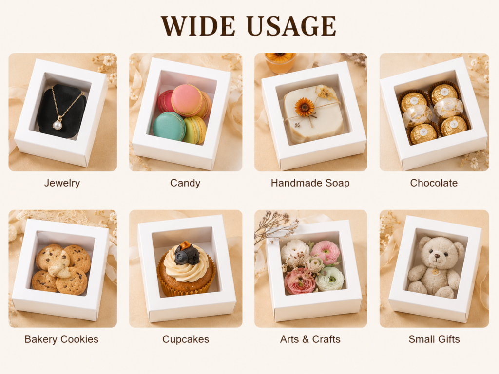 white drawer boxes with clear transparent sleeve lid