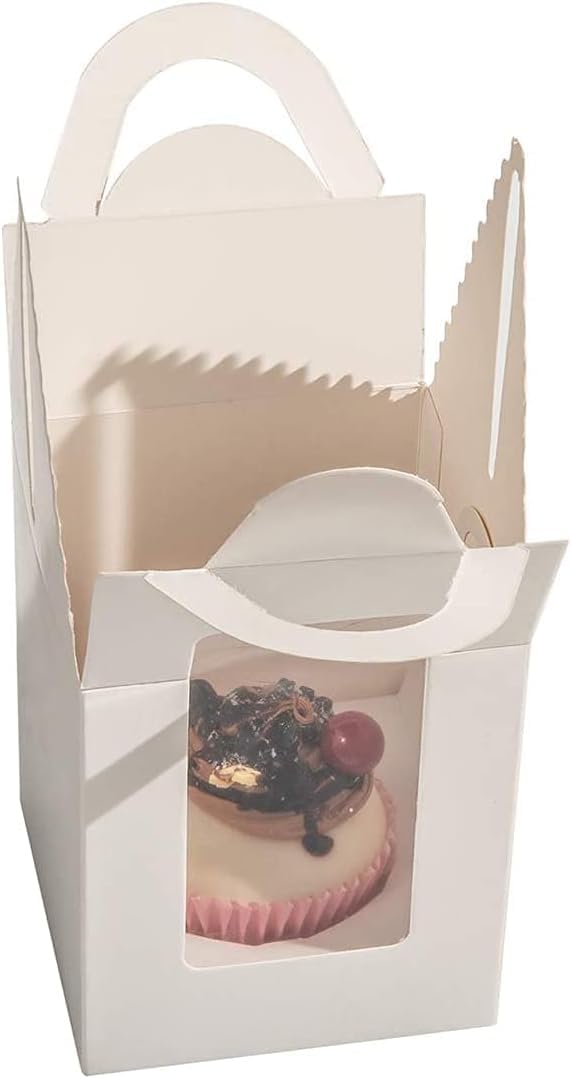 Red Dot Gift Single Cupcake Containers Gift Boxes with Clear Display Window, Secure Inserts, and Carrying Handle (2 Color Options) – Premium Individual Muffin, Pastry, and Bakery Packaging Boxes for Weddings, Parties, and Dessert Treats - Image 2