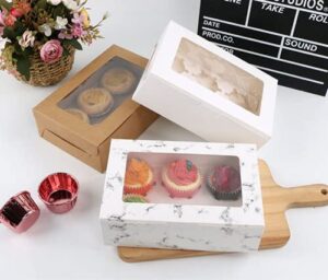 Kraft Paper Cupcake Box (Pack of 12) with Inserts Cupcake Containers Bakery Cake Carriers for Home Dessert Shop