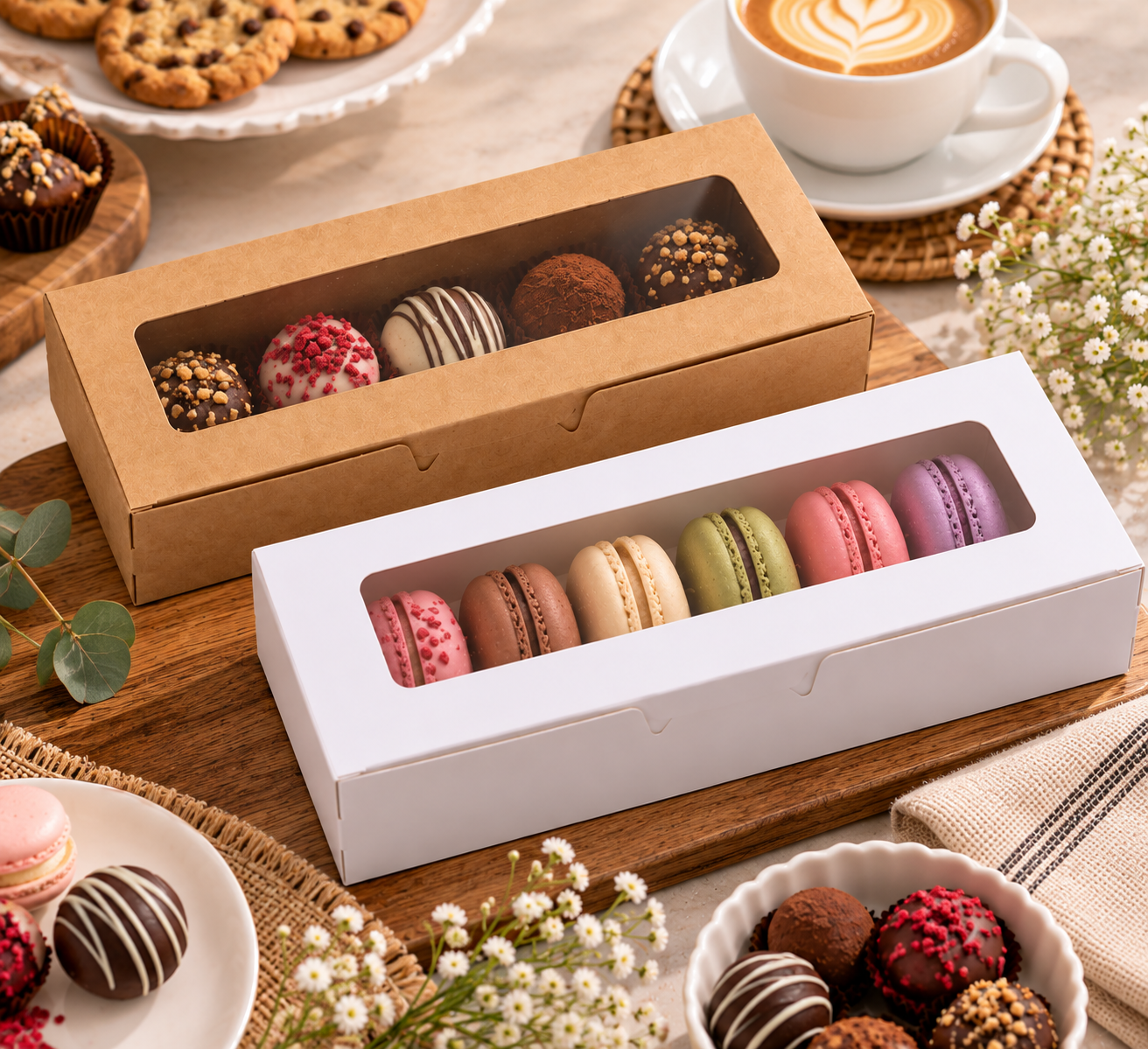 Rectangular Bakery Boxes with Clear Display Window (20.5 x 7.5 x 5 cm) – Eco-Friendly Small Paper Dessert Packaging Boxes for Macarons, Cookies, Biscuits, Chocolates, and Candies - Image 3