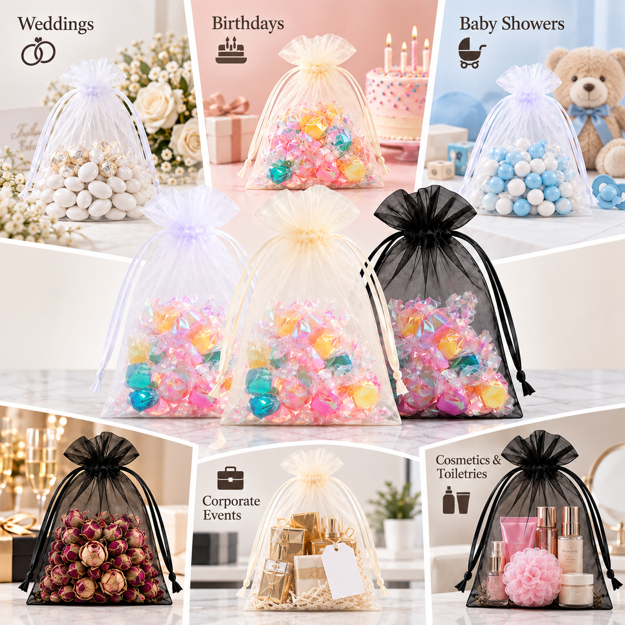 Pack Of 20 Pcs 30×40cm Drawstring Organza Pouches, (3 Color Available) Premium Jewelry Pouches, Party Festival Gift Pouches. - Image 5