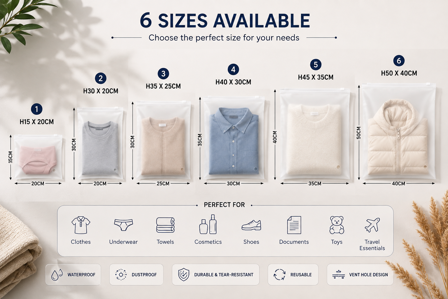 Premium Frosted Zipper Plastic Bags for Clothes Packaging & Shipping—Heavy Duty Reusable Apparel Zip Lock Storage Bags with Vent Holes—Waterproof Poly Zip Bags for T-Shirts, Underwear, Makeups & Toiletries - Image 5