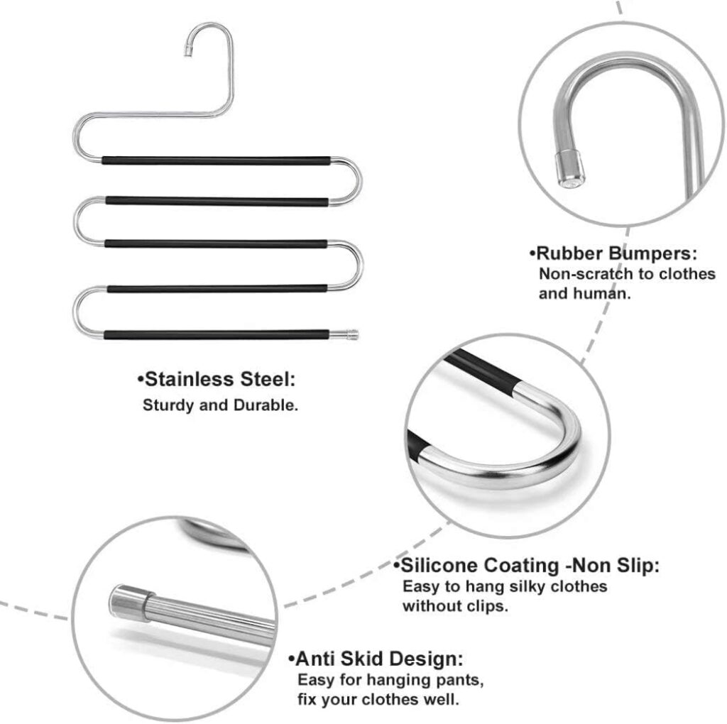 S Shape Pants Hangers stainless steel non slip clothes hangers