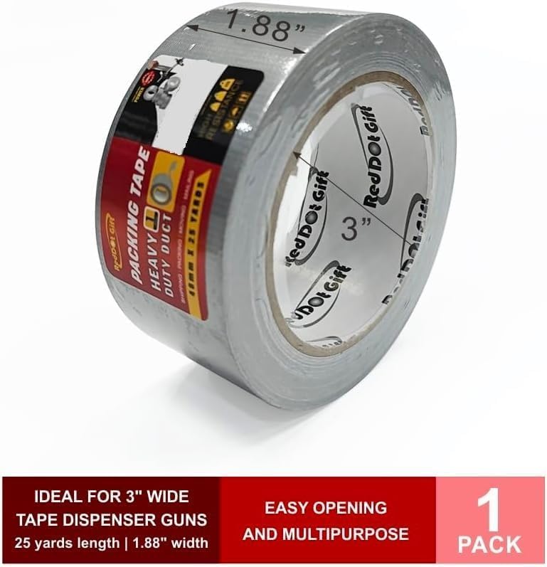 Red Dot Gift® 48mm X 25y Duct Tape Heavy Duty Waterproof Silver Duct Tape, Strong Adhesive Duct Tape Bulk for Indoor Outdoor Repairs Tear by Hand. - Image 2