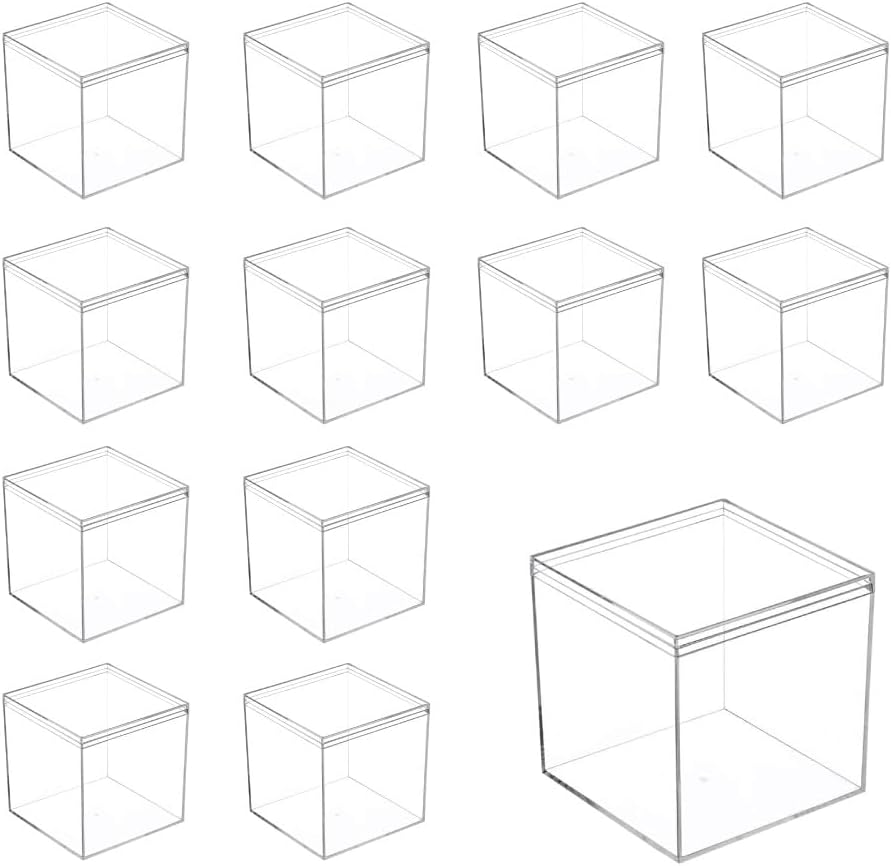 Acrylic Box, Transparent Plastic Box, Lid, and Base Box: Clear acrylic gift boxes with lid and base in seven square sizes, from 4.5 cm to 15 cm, for gifts, displays, crafts, and small product packaging. - Image 2