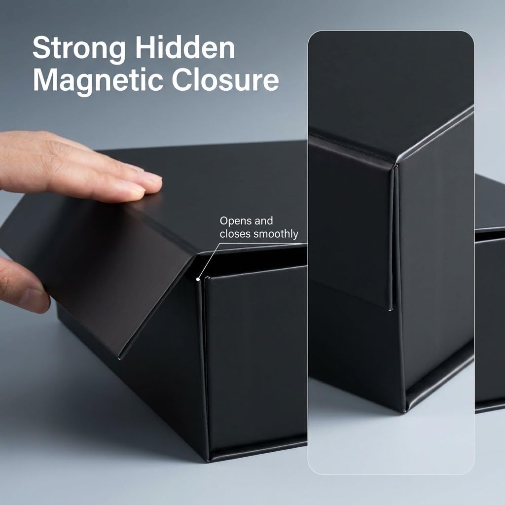 Black Color Flat Cardboard Boxes, Magnet Boxes, for Gifts, Packing, Easy-to-Fold Style - Image 5