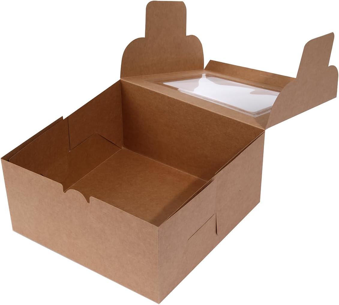 Bakery Boxes( Kraft & White) with Window - 25x25x12.5cm Flat DIY Pastry Boxes for Cakes, Pies, Cookies, and Cupcakes - Image 7