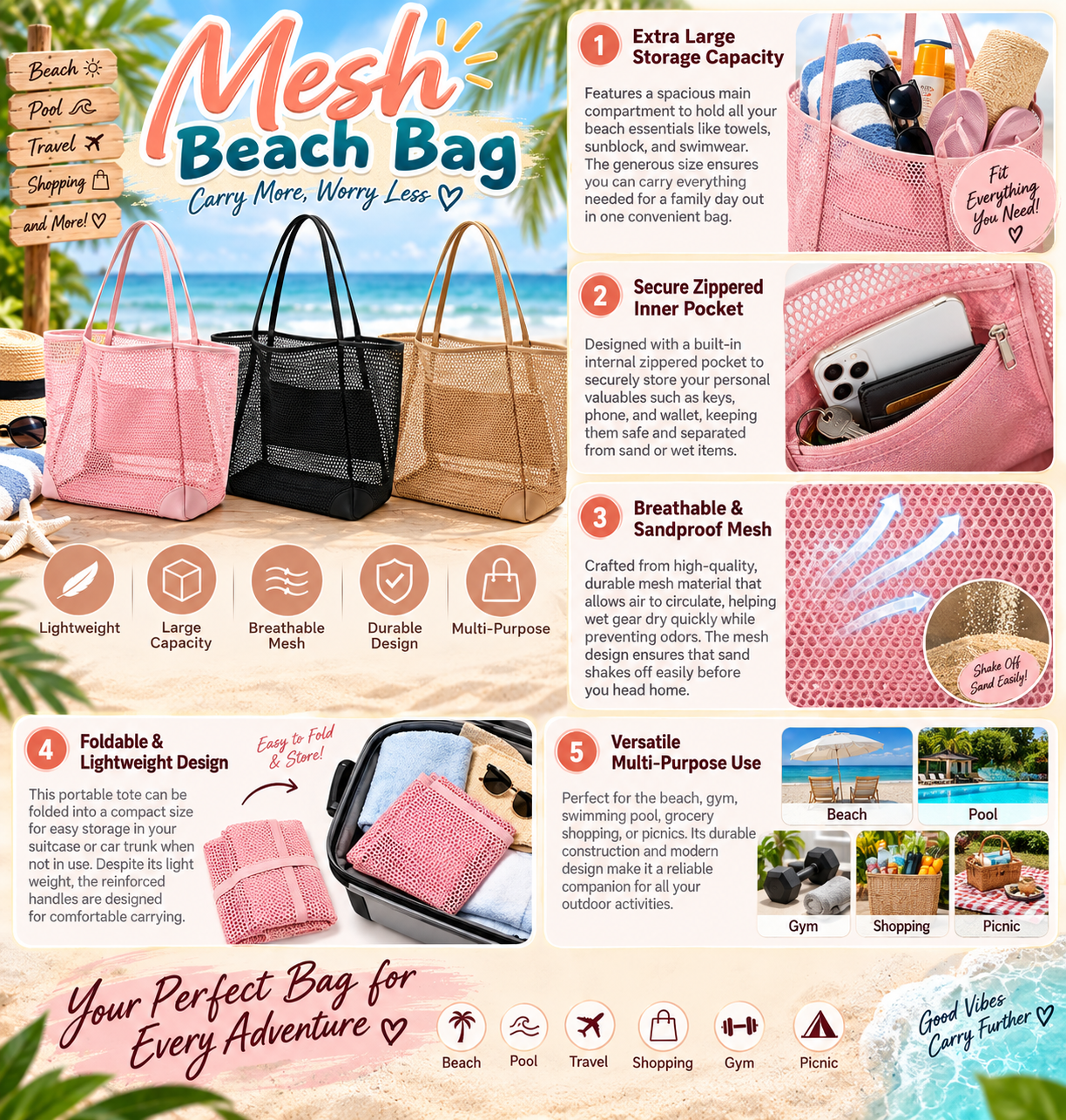 mesh beach bag lightweight tote