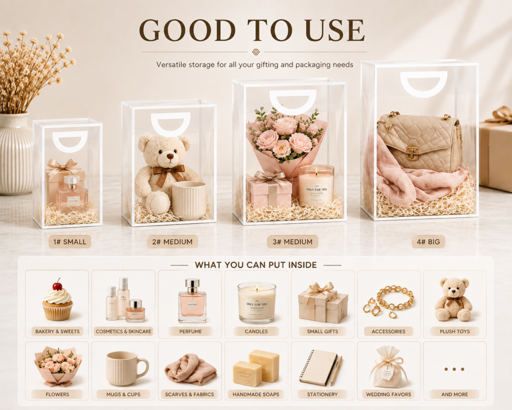 PVC Gift Bags with white border and die-cut handles