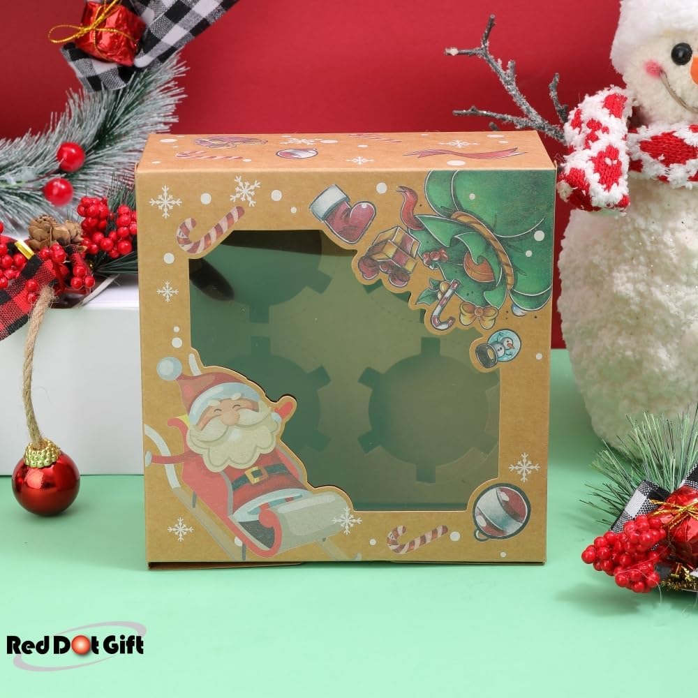 4 Cavities Christmas Paper Cupcake Box,Gift Box with Inserts Cupcake Containers Bakery Cake Carriers for Home Dessert Shop - Image 13