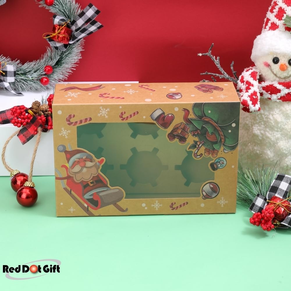 6 Cavities Christmas Paper Cupcake Box,Gift Box with Inserts Cupcake Containers Bakery Cake Carriers for Home Dessert Shop - Image 8