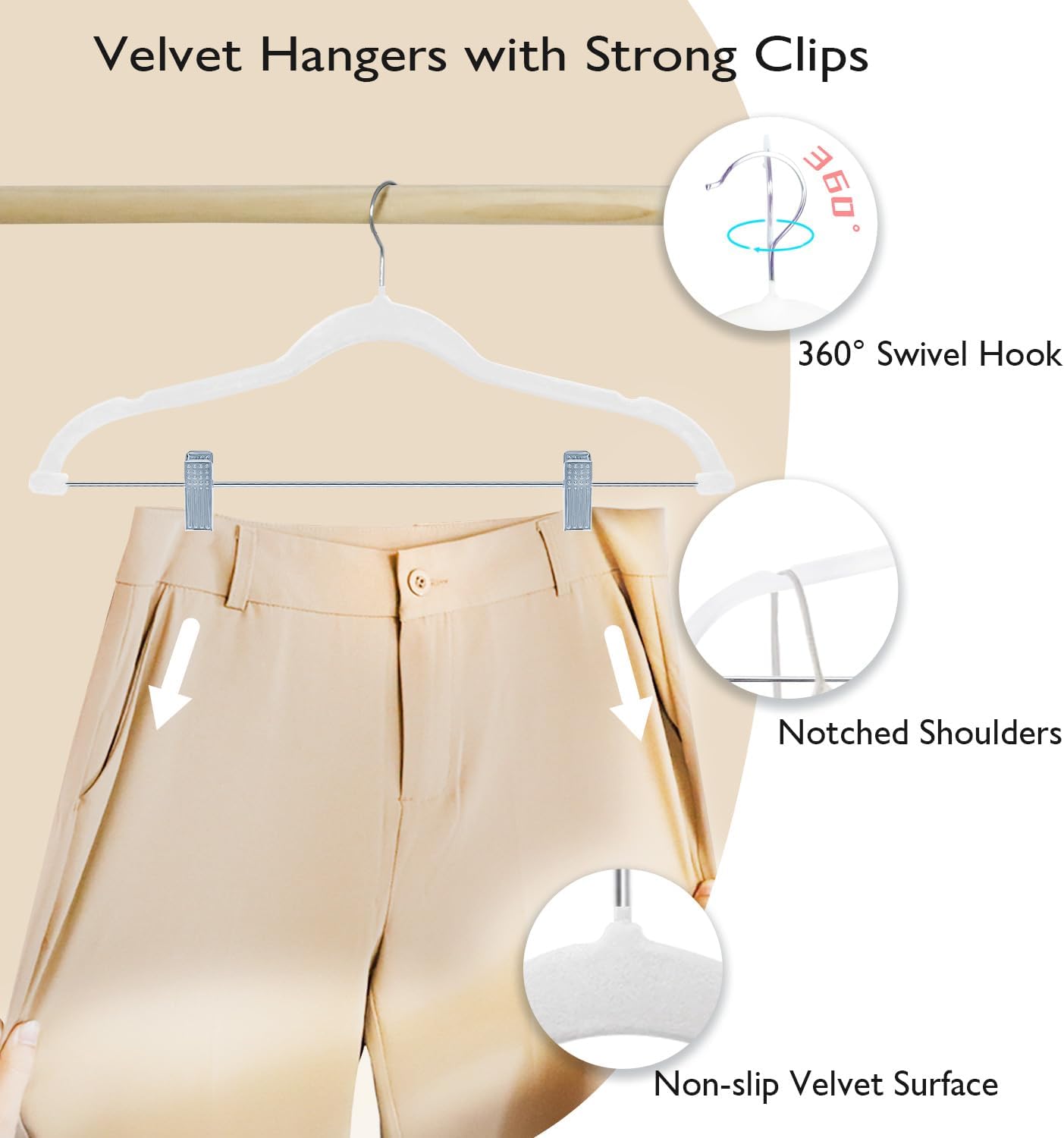 30cm Kids Trouser Hangers with Movable Clips, Non-Slip Velvet Clothes Hangers, Velvet Hangers, and Space-Saving Skirt Hangers for Shirts, Pants, Dresses, Skirts, and Coats - Image 2