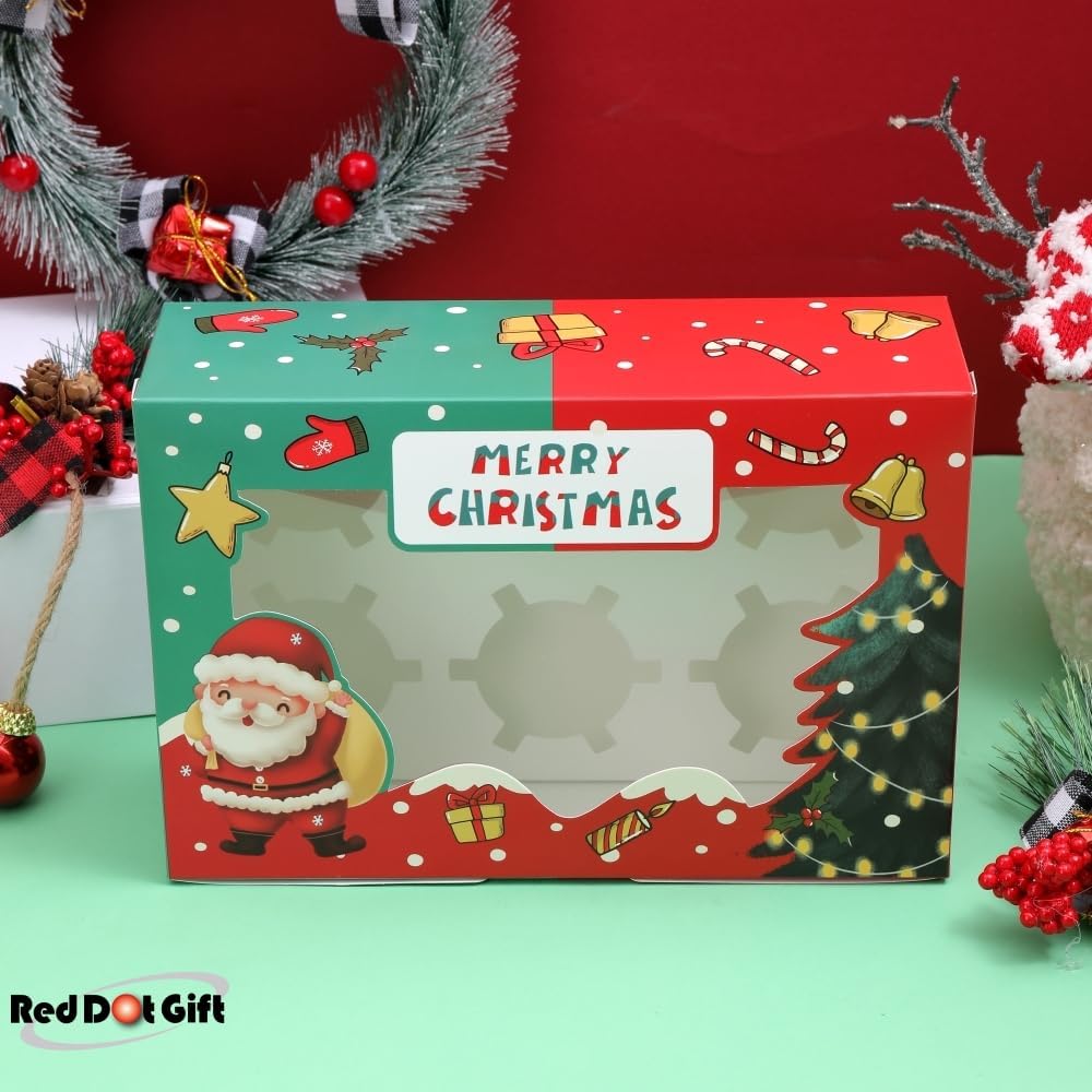 6 Cavities Christmas Paper Cupcake Box,Gift Box with Inserts Cupcake Containers Bakery Cake Carriers for Home Dessert Shop - Image 4