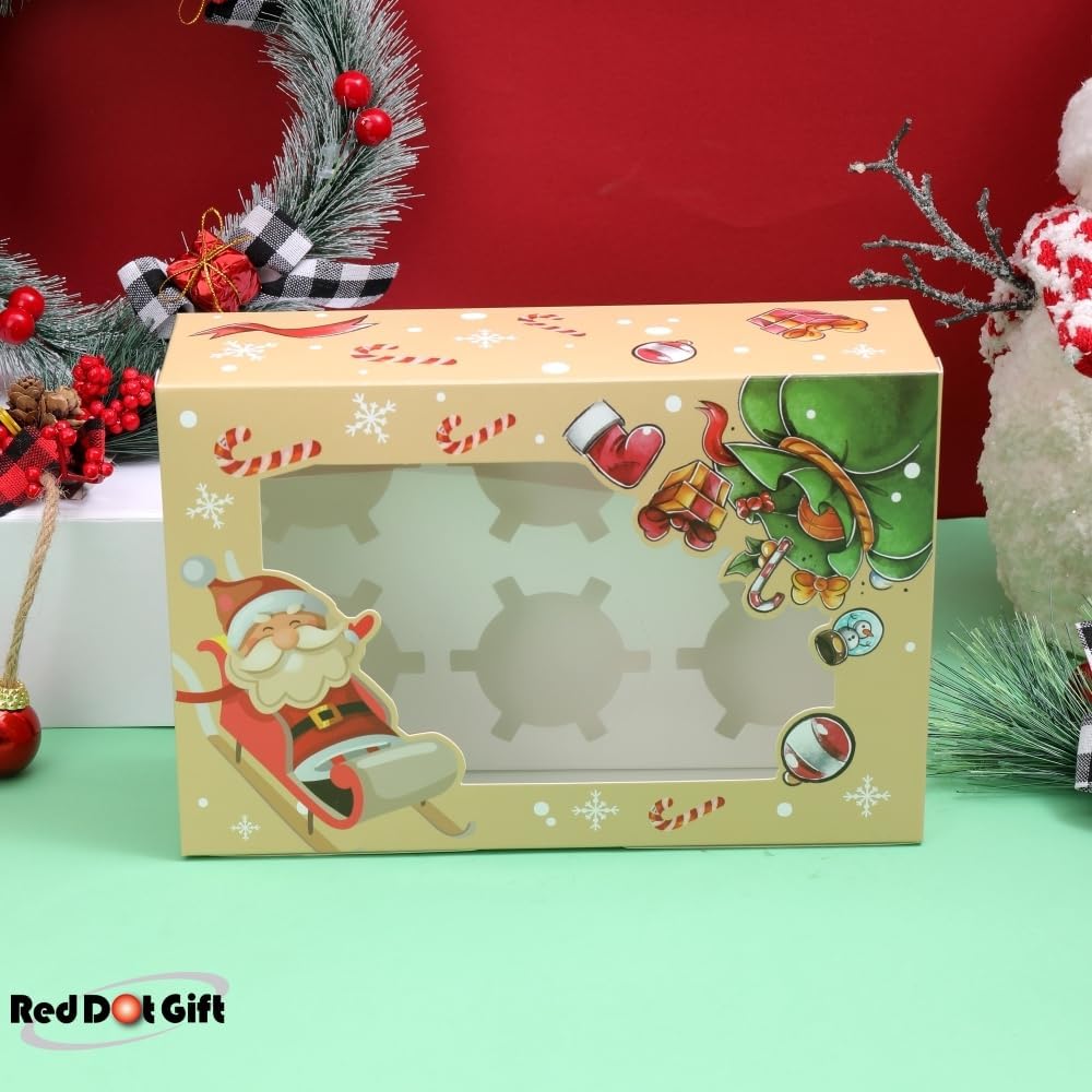 6 Cavities Christmas Paper Cupcake Box,Gift Box with Inserts Cupcake Containers Bakery Cake Carriers for Home Dessert Shop - Image 6
