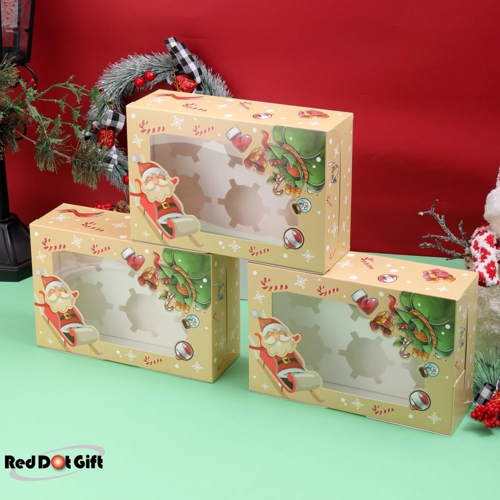 6 Cavities Christmas Paper Cupcake Box,Gift Box with Inserts Cupcake Containers Bakery Cake Carriers for Home Dessert Shop - Image 3